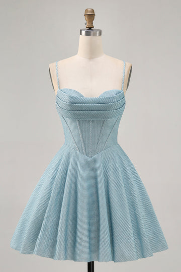 Grey Blue Corset A Line Spaghetti Straps Homecoming Dress
